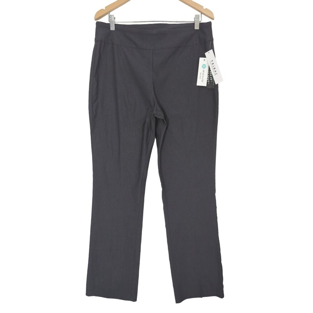 Tribal Bootcut Trouser Womens 14 Dark Gray Pull On Elastic Waist Flat Front